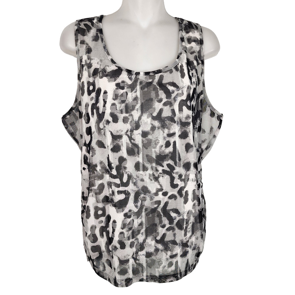 Chico's Easywear Womens Tank Top Animal Mix Denisa Lined Cami Gray Ruching Large